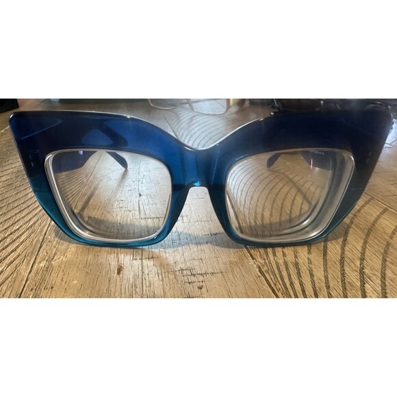 SPEXX Eyewear Accessories - Women's Oversized Exaggerated Retro Clear Lens EYE GLASSES Big Thick Blue Frame